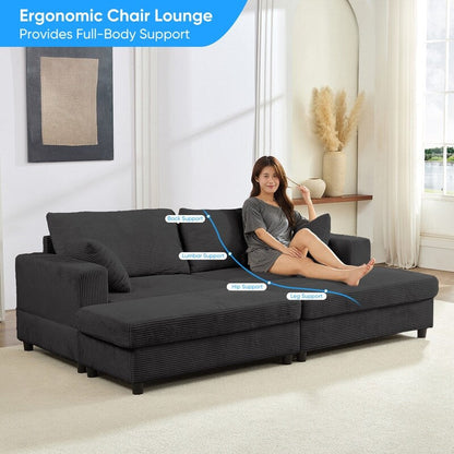 Divano letto Mixoy Corduroy Comfy Chaise Longue con seduta profonda e pouf contenitore, divano imbottito a 1 posto/divano a due posti
