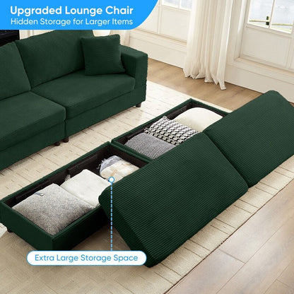 Divano letto Mixoy Corduroy Comfy Chaise Longue con seduta profonda e pouf contenitore, divano imbottito a 1 posto/divano a due posti