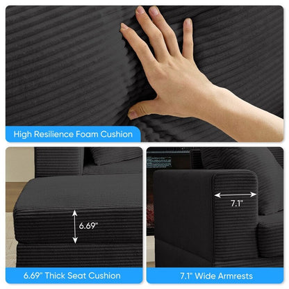 Divano letto Mixoy Corduroy Comfy Chaise Longue con seduta profonda e pouf contenitore, divano imbottito a 1 posto/divano a due posti