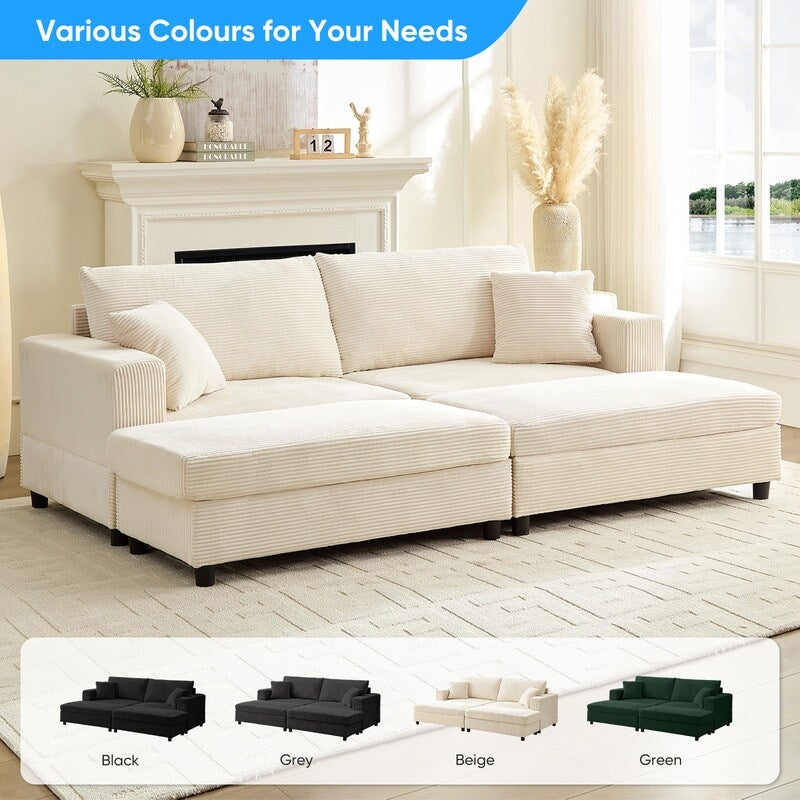 Divano letto Mixoy Corduroy Comfy Chaise Longue con seduta profonda e pouf contenitore, divano imbottito a 1 posto/divano a due posti