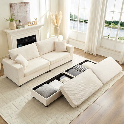 Divano letto Mixoy Corduroy Comfy Chaise Longue con seduta profonda e pouf contenitore, divano imbottito a 1 posto/divano a due posti