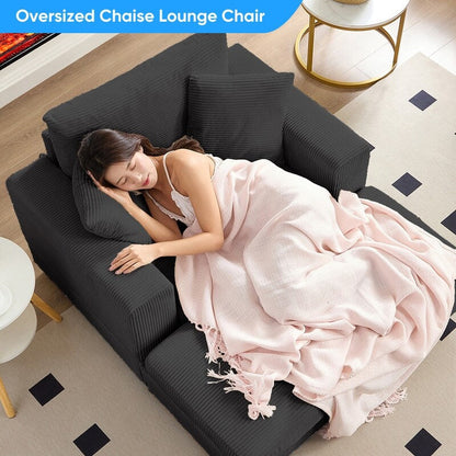 Divano letto Mixoy Corduroy Comfy Chaise Longue con seduta profonda e pouf contenitore, divano imbottito a 1 posto/divano a due posti