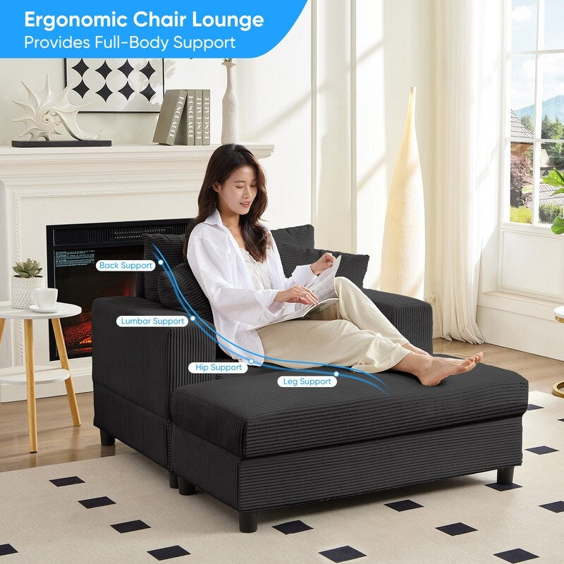 Divano letto Mixoy Corduroy Comfy Chaise Longue con seduta profonda e pouf contenitore, divano imbottito a 1 posto/divano a due posti