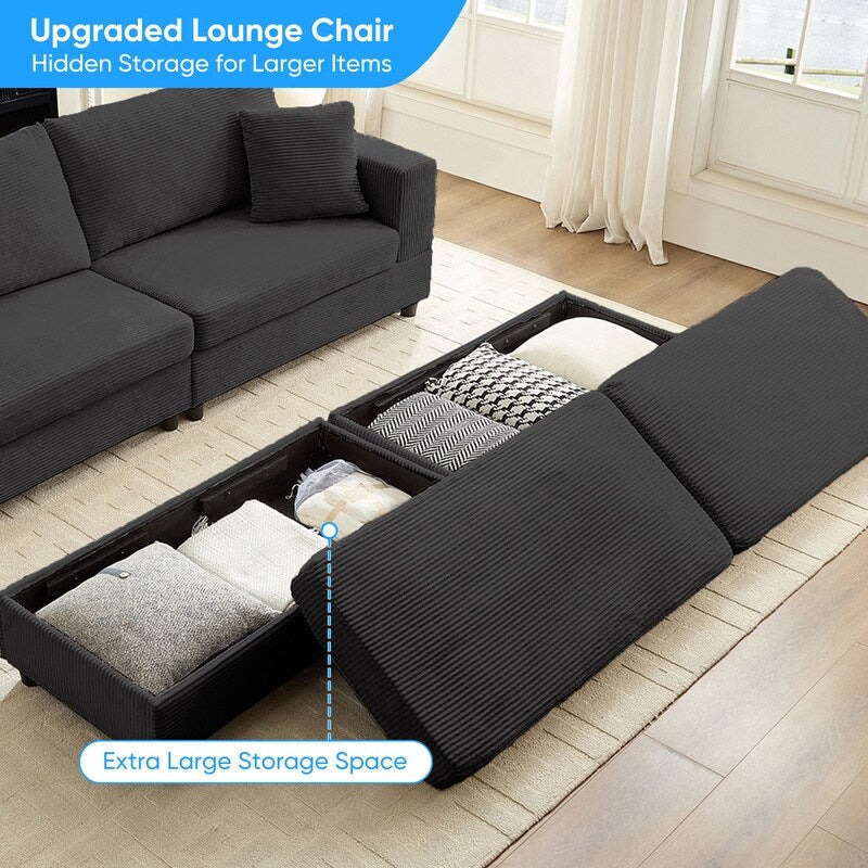 Divano letto Mixoy Corduroy Comfy Chaise Longue con seduta profonda e pouf contenitore, divano imbottito a 1 posto/divano a due posti