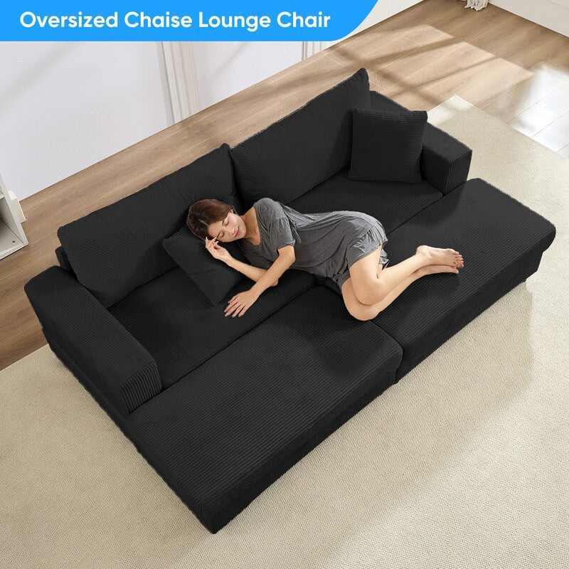 Divano letto Mixoy Corduroy Comfy Chaise Longue con seduta profonda e pouf contenitore, divano imbottito a 1 posto/divano a due posti