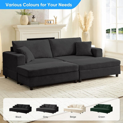 Divano letto Mixoy Corduroy Comfy Chaise Longue con seduta profonda e pouf contenitore, divano imbottito a 1 posto/divano a due posti