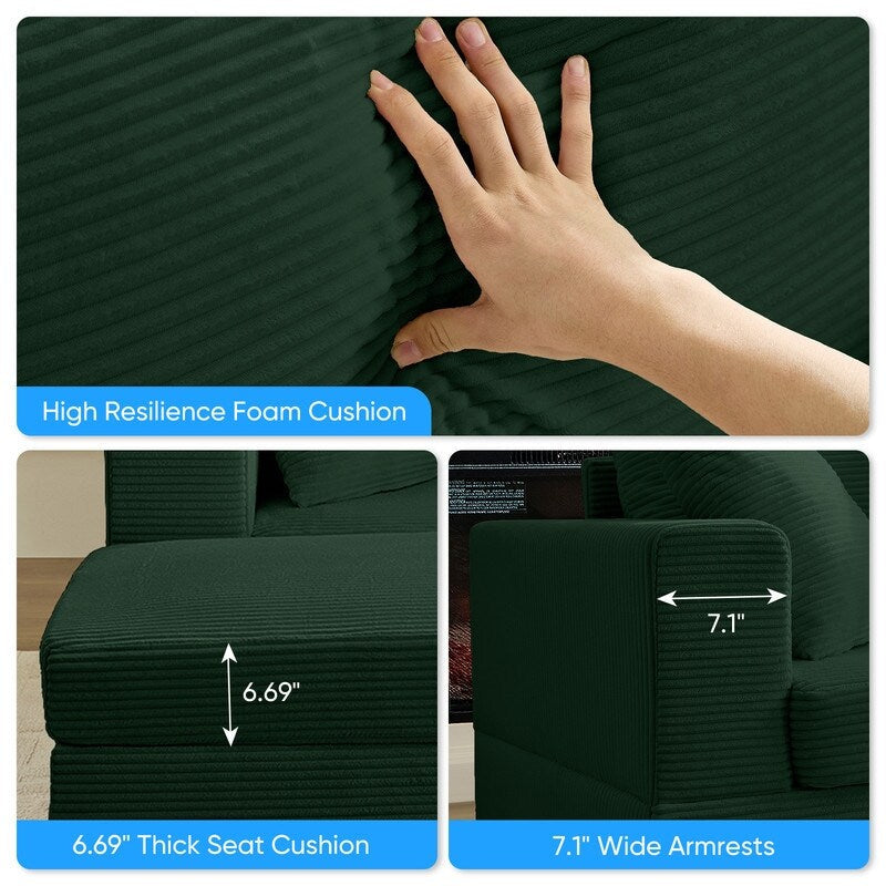 Divano letto Mixoy Corduroy Comfy Chaise Longue con seduta profonda e pouf contenitore, divano imbottito a 1 posto/divano a due posti
