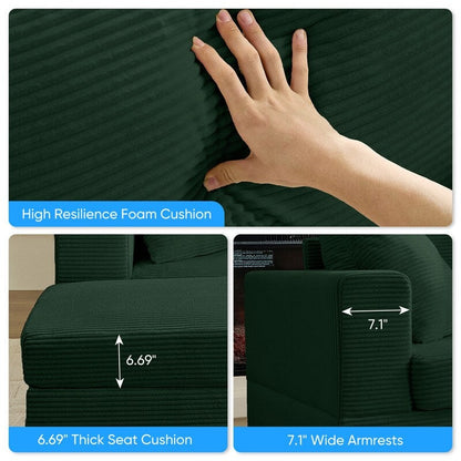 Divano letto Mixoy Corduroy Comfy Chaise Longue con seduta profonda e pouf contenitore, divano imbottito a 1 posto/divano a due posti