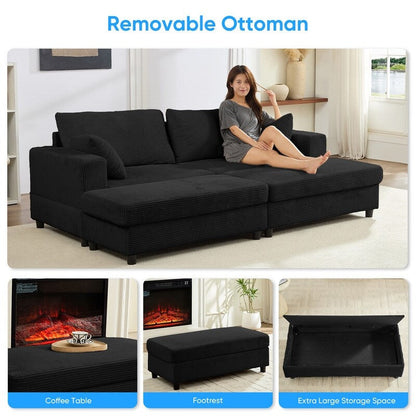 Divano letto Mixoy Corduroy Comfy Chaise Longue con seduta profonda e pouf contenitore, divano imbottito a 1 posto/divano a due posti