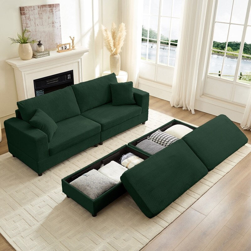 Divano letto Mixoy Corduroy Comfy Chaise Longue con seduta profonda e pouf contenitore, divano imbottito a 1 posto/divano a due posti