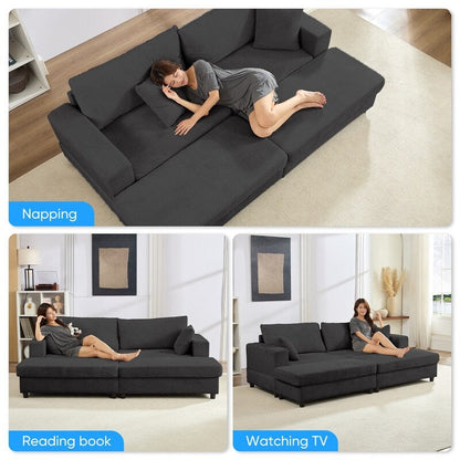 Divano letto Mixoy Corduroy Comfy Chaise Longue con seduta profonda e pouf contenitore, divano imbottito a 1 posto/divano a due posti