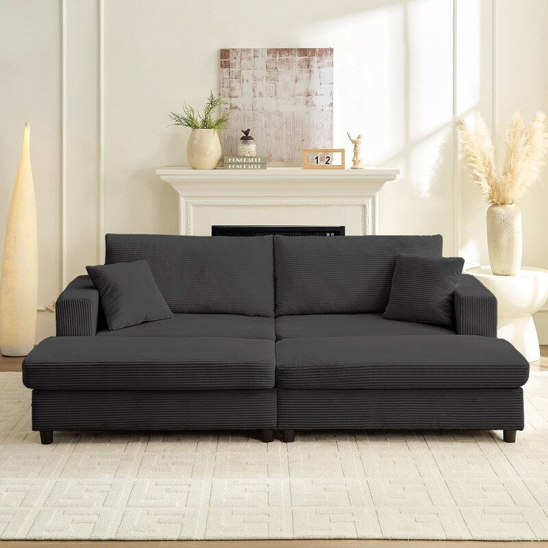 Divano letto Mixoy Corduroy Comfy Chaise Longue con seduta profonda e pouf contenitore, divano imbottito a 1 posto/divano a due posti