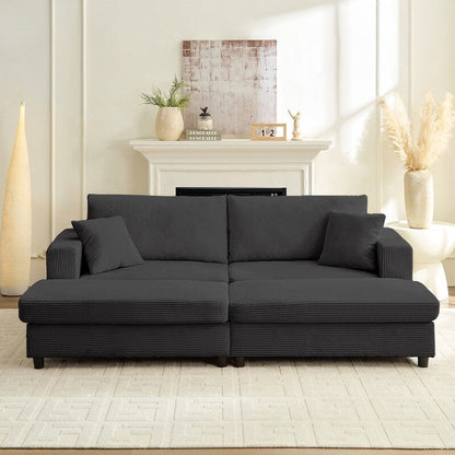 Divano letto Mixoy Corduroy Comfy Chaise Longue con seduta profonda e pouf contenitore, divano imbottito a 1 posto/divano a due posti