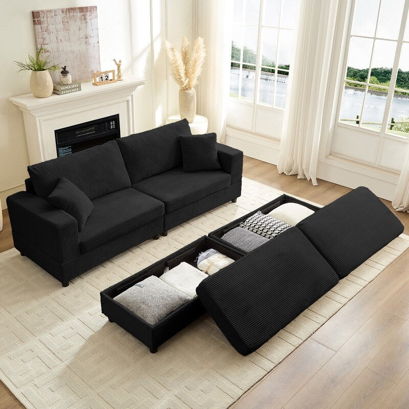 Divano letto Mixoy Corduroy Comfy Chaise Longue con seduta profonda e pouf contenitore, divano imbottito a 1 posto/divano a due posti