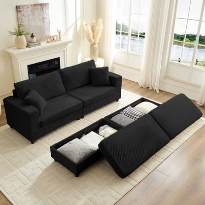 Divano letto Mixoy Corduroy Comfy Chaise Longue con seduta profonda e pouf contenitore, divano imbottito a 1 posto/divano a due posti