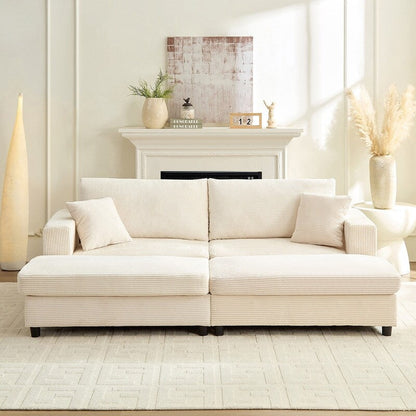 Divano letto Mixoy Corduroy Comfy Chaise Longue con seduta profonda e pouf contenitore, divano imbottito a 1 posto/divano a due posti