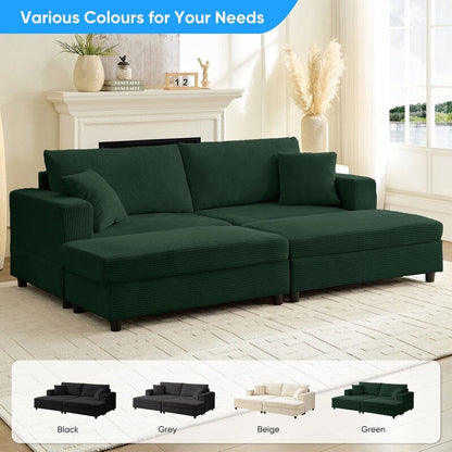 Divano letto Mixoy Corduroy Comfy Chaise Longue con seduta profonda e pouf contenitore, divano imbottito a 1 posto/divano a due posti