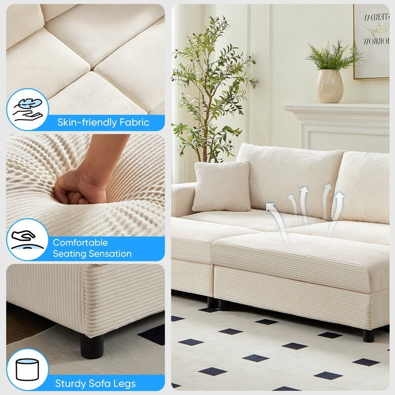 Divano letto Mixoy Corduroy Comfy Chaise Longue con seduta profonda e pouf contenitore, divano imbottito a 1 posto/divano a due posti