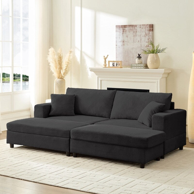 Divano letto Mixoy Corduroy Comfy Chaise Longue con seduta profonda e pouf contenitore, divano imbottito a 1 posto/divano a due posti