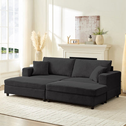 Divano letto Mixoy Corduroy Comfy Chaise Longue con seduta profonda e pouf contenitore, divano imbottito a 1 posto/divano a due posti