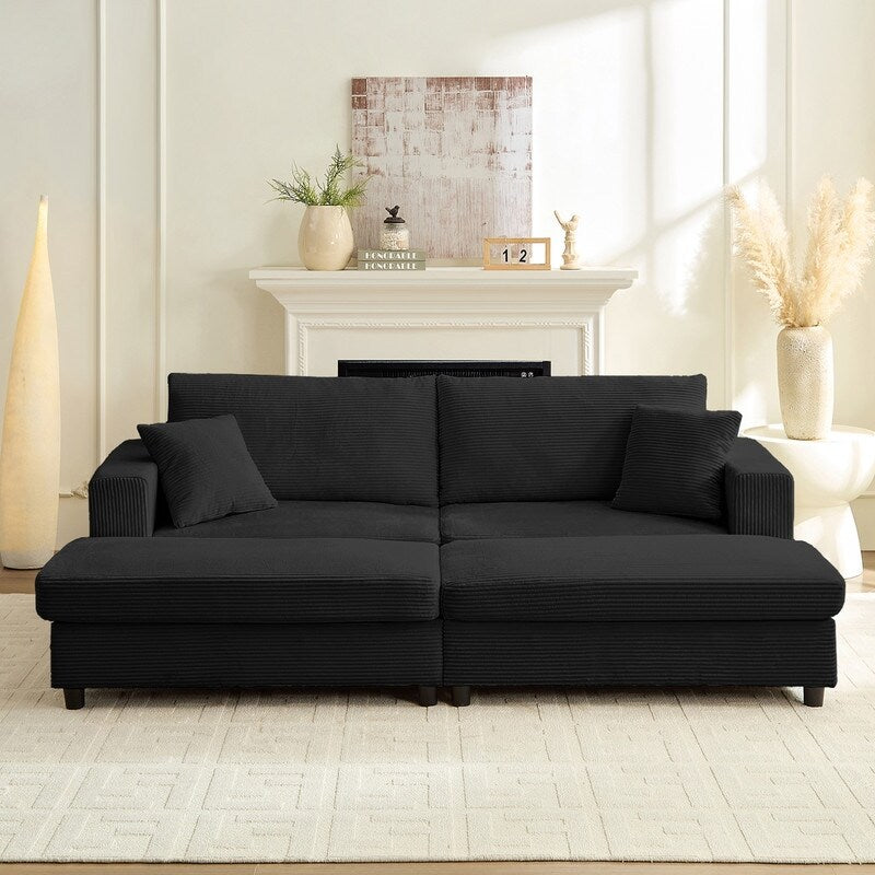 Divano letto Mixoy Corduroy Comfy Chaise Longue con seduta profonda e pouf contenitore, divano imbottito a 1 posto/divano a due posti