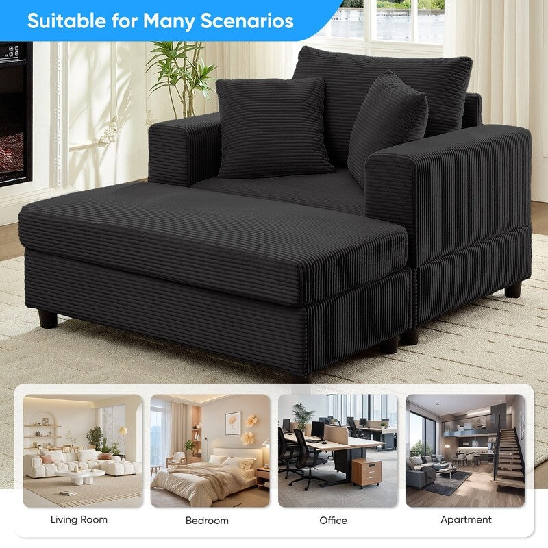 Divano letto Mixoy Corduroy Comfy Chaise Longue con seduta profonda e pouf contenitore, divano imbottito a 1 posto/divano a due posti