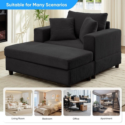 Divano letto Mixoy Corduroy Comfy Chaise Longue con seduta profonda e pouf contenitore, divano imbottito a 1 posto/divano a due posti