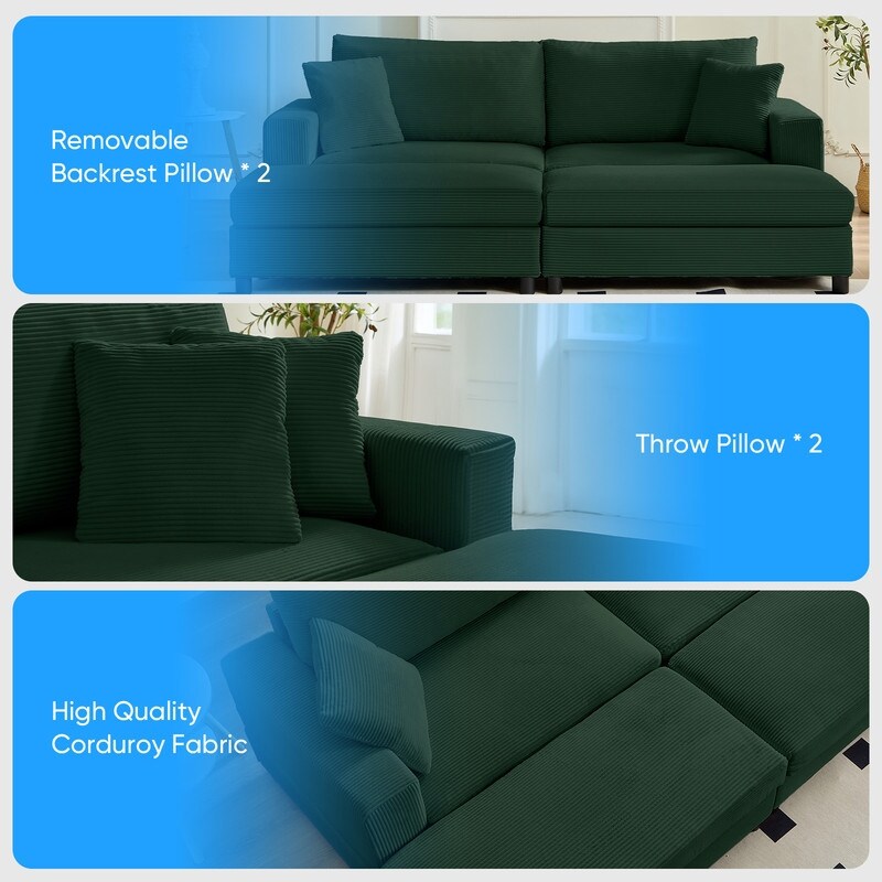 Divano letto Mixoy Corduroy Comfy Chaise Longue con seduta profonda e pouf contenitore, divano imbottito a 1 posto/divano a due posti