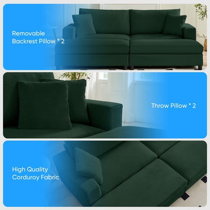 Divano letto Mixoy Corduroy Comfy Chaise Longue con seduta profonda e pouf contenitore, divano imbottito a 1 posto/divano a due posti