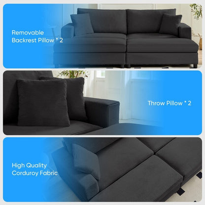 Divano letto Mixoy Corduroy Comfy Chaise Longue con seduta profonda e pouf contenitore, divano imbottito a 1 posto/divano a due posti