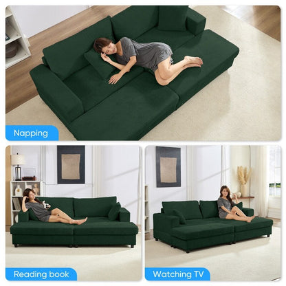 Divano letto Mixoy Corduroy Comfy Chaise Longue con seduta profonda e pouf contenitore, divano imbottito a 1 posto/divano a due posti