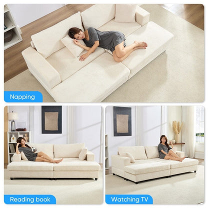 Divano letto Mixoy Corduroy Comfy Chaise Longue con seduta profonda e pouf contenitore, divano imbottito a 1 posto/divano a due posti