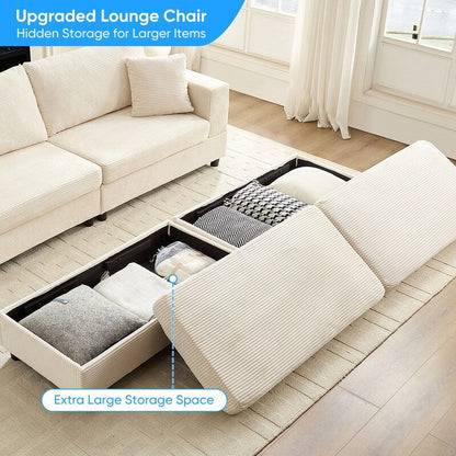 Divano letto Mixoy Corduroy Comfy Chaise Longue con seduta profonda e pouf contenitore, divano imbottito a 1 posto/divano a due posti