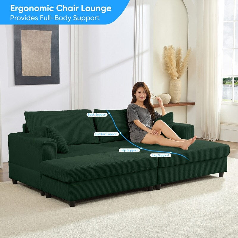 Divano letto Mixoy Corduroy Comfy Chaise Longue con seduta profonda e pouf contenitore, divano imbottito a 1 posto/divano a due posti