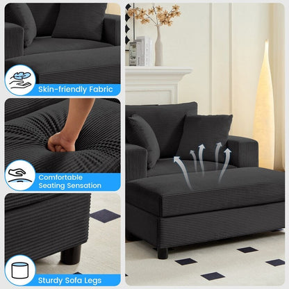 Divano letto Mixoy Corduroy Comfy Chaise Longue con seduta profonda e pouf contenitore, divano imbottito a 1 posto/divano a due posti