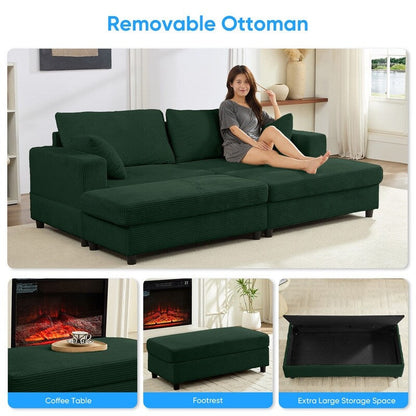 Divano letto Mixoy Corduroy Comfy Chaise Longue con seduta profonda e pouf contenitore, divano imbottito a 1 posto/divano a due posti