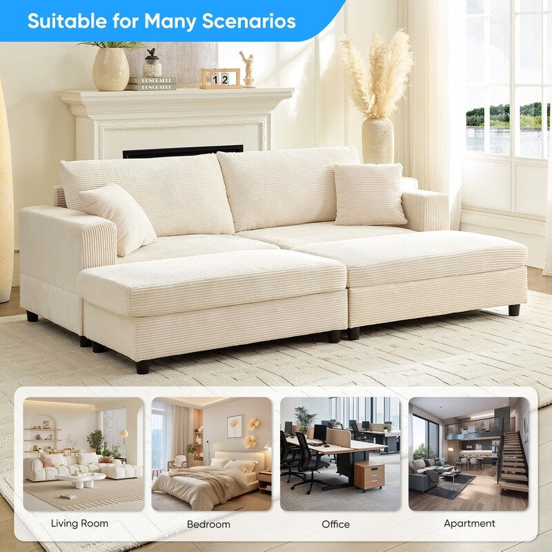 Divano letto Mixoy Corduroy Comfy Chaise Longue con seduta profonda e pouf contenitore, divano imbottito a 1 posto/divano a due posti