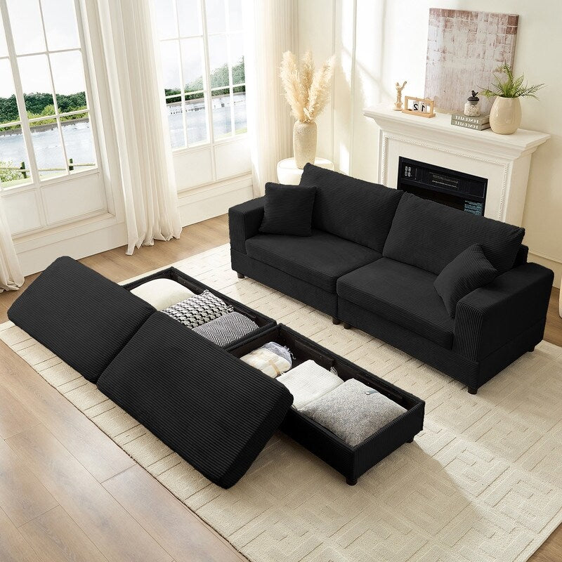 Divano letto Mixoy Corduroy Comfy Chaise Longue con seduta profonda e pouf contenitore, divano imbottito a 1 posto/divano a due posti