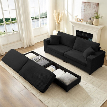 Divano letto Mixoy Corduroy Comfy Chaise Longue con seduta profonda e pouf contenitore, divano imbottito a 1 posto/divano a due posti