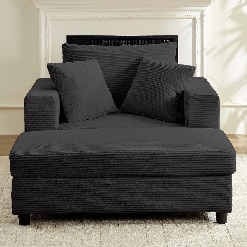 Divano letto Mixoy Corduroy Comfy Chaise Longue con seduta profonda e pouf contenitore, divano imbottito a 1 posto/divano a due posti
