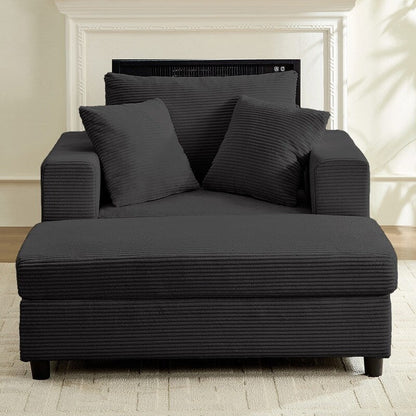 Divano letto Mixoy Corduroy Comfy Chaise Longue con seduta profonda e pouf contenitore, divano imbottito a 1 posto/divano a due posti