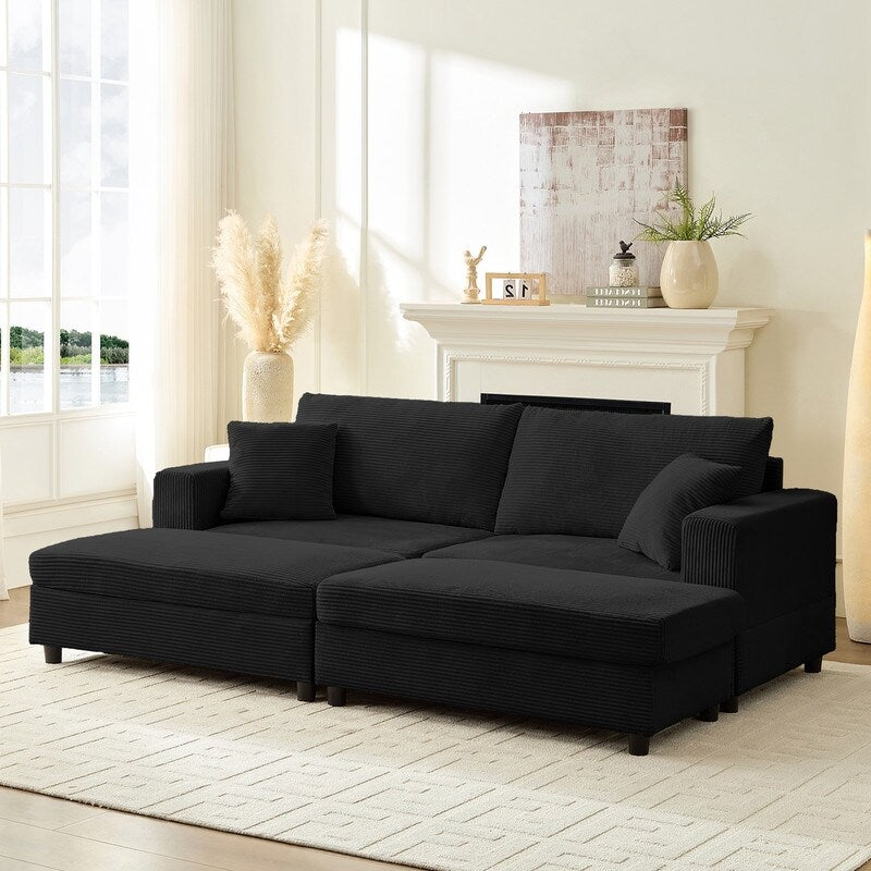 Divano letto Mixoy Corduroy Comfy Chaise Longue con seduta profonda e pouf contenitore, divano imbottito a 1 posto/divano a due posti