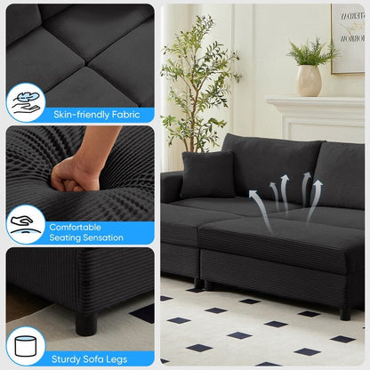 Divano letto Mixoy Corduroy Comfy Chaise Longue con seduta profonda e pouf contenitore, divano imbottito a 1 posto/divano a due posti