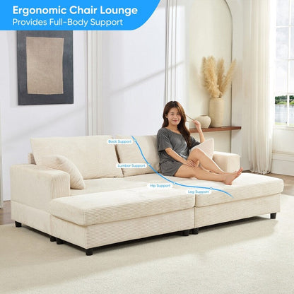 Divano letto Mixoy Corduroy Comfy Chaise Longue con seduta profonda e pouf contenitore, divano imbottito a 1 posto/divano a due posti