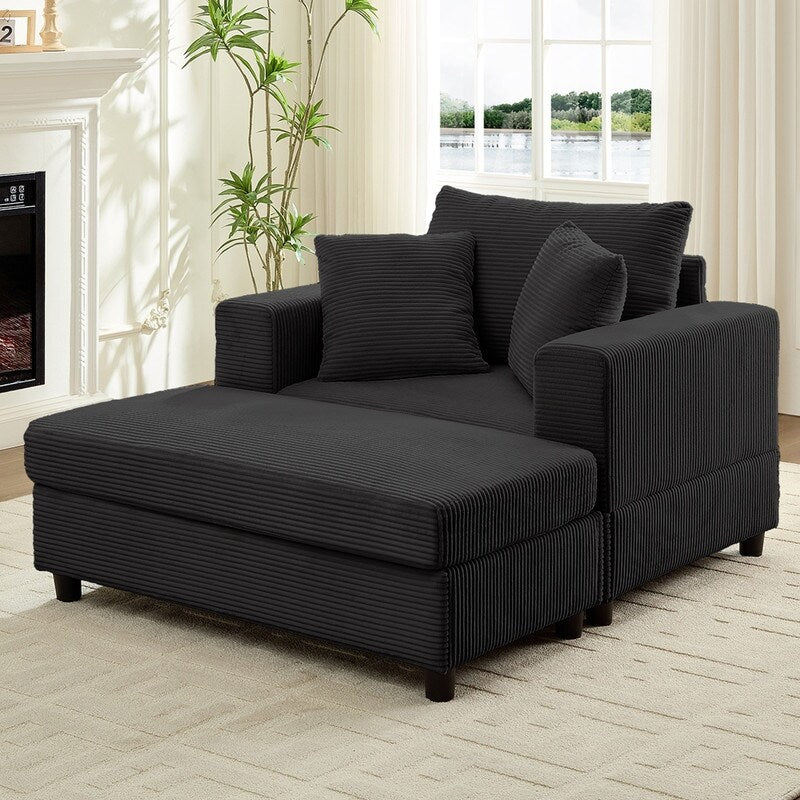 Divano letto Mixoy Corduroy Comfy Chaise Longue con seduta profonda e pouf contenitore, divano imbottito a 1 posto/divano a due posti