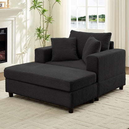 Divano letto Mixoy Corduroy Comfy Chaise Longue con seduta profonda e pouf contenitore, divano imbottito a 1 posto/divano a due posti