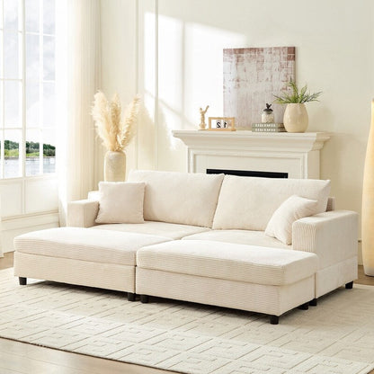 Divano letto Mixoy Corduroy Comfy Chaise Longue con seduta profonda e pouf contenitore, divano imbottito a 1 posto/divano a due posti
