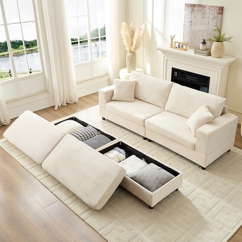 Divano letto Mixoy Corduroy Comfy Chaise Longue con seduta profonda e pouf contenitore, divano imbottito a 1 posto/divano a due posti