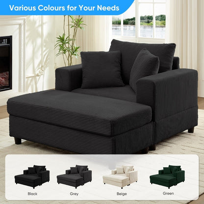 Divano letto Mixoy Corduroy Comfy Chaise Longue con seduta profonda e pouf contenitore, divano imbottito a 1 posto/divano a due posti