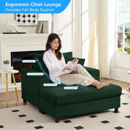 Divano letto Mixoy Corduroy Comfy Chaise Longue con seduta profonda e pouf contenitore, divano imbottito a 1 posto/divano a due posti
